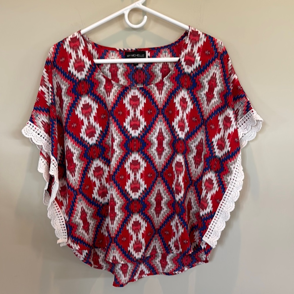 My Michelle Red and Blue Dolman Sleeve Blouse